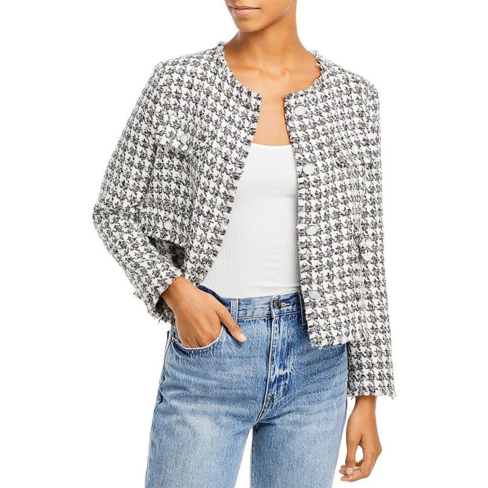 Aqua Womens Ivory Raw Hem Button Up Layering Collarless Blazer Jacket